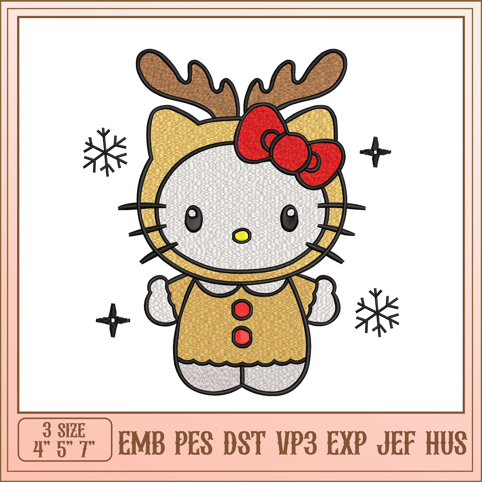 Christmas Hello Kitty Reindeer Embroidery