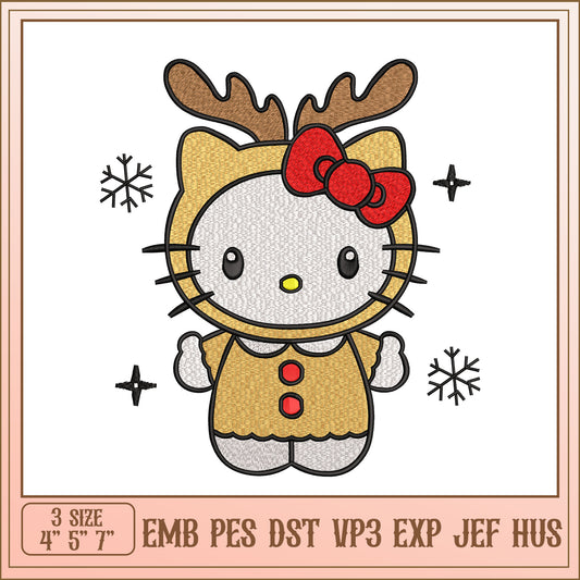 Christmas Hello Kitty Reindeer Embroidery