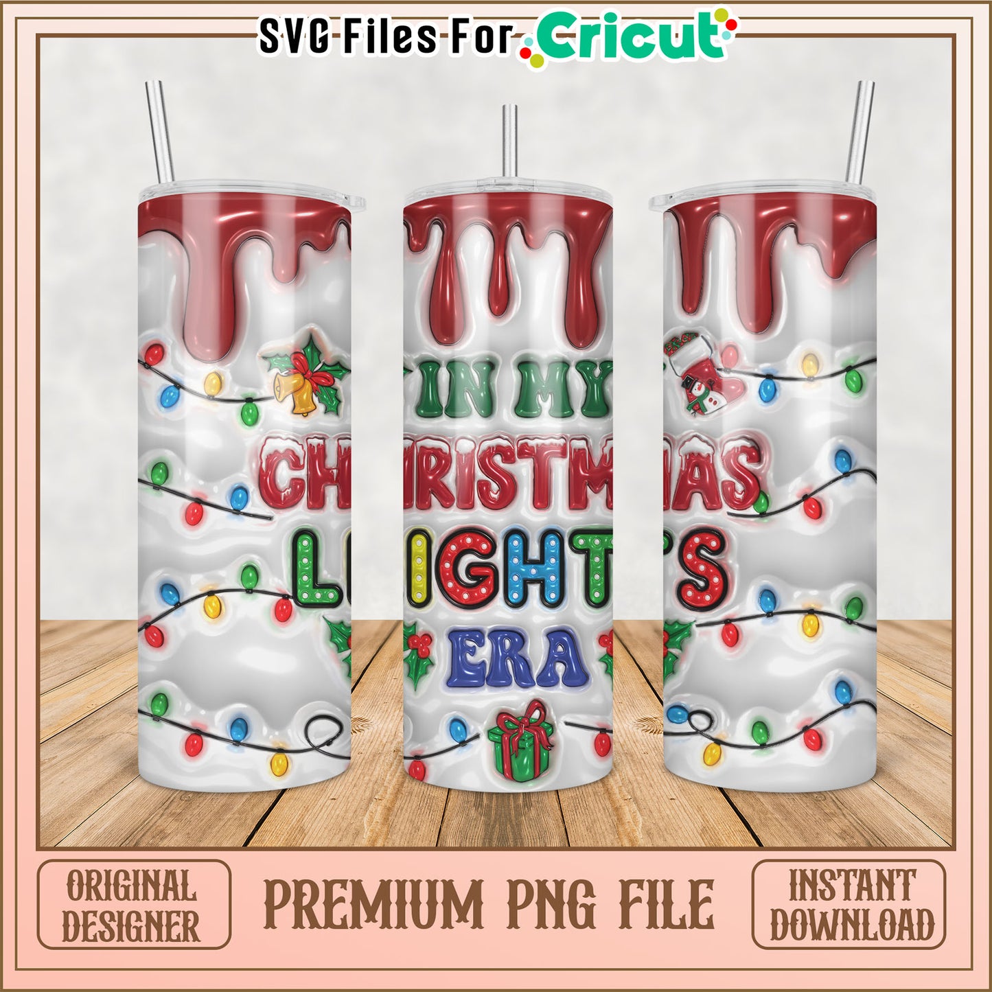 Christmas Lights Tumbler PNG Design