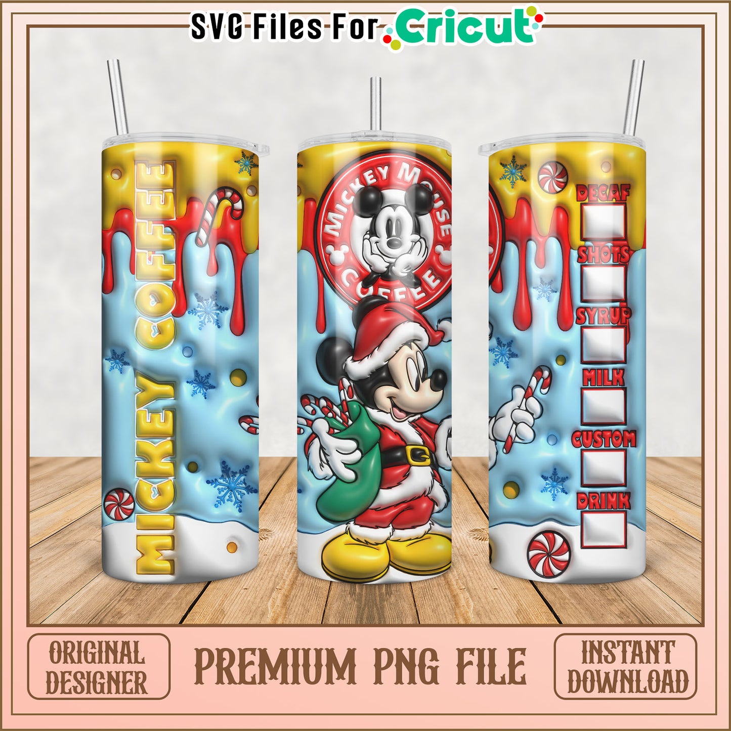 Christmas Mickey Mouse Coffee Tumbler PNG