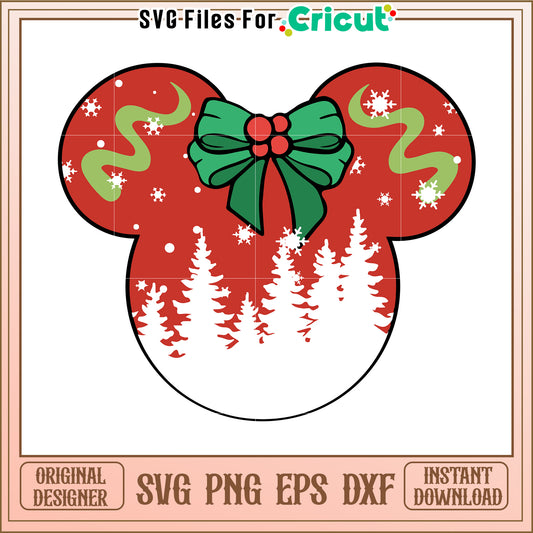 Christmas Mickey Mouse SVG Design with Trees and Festive Bow