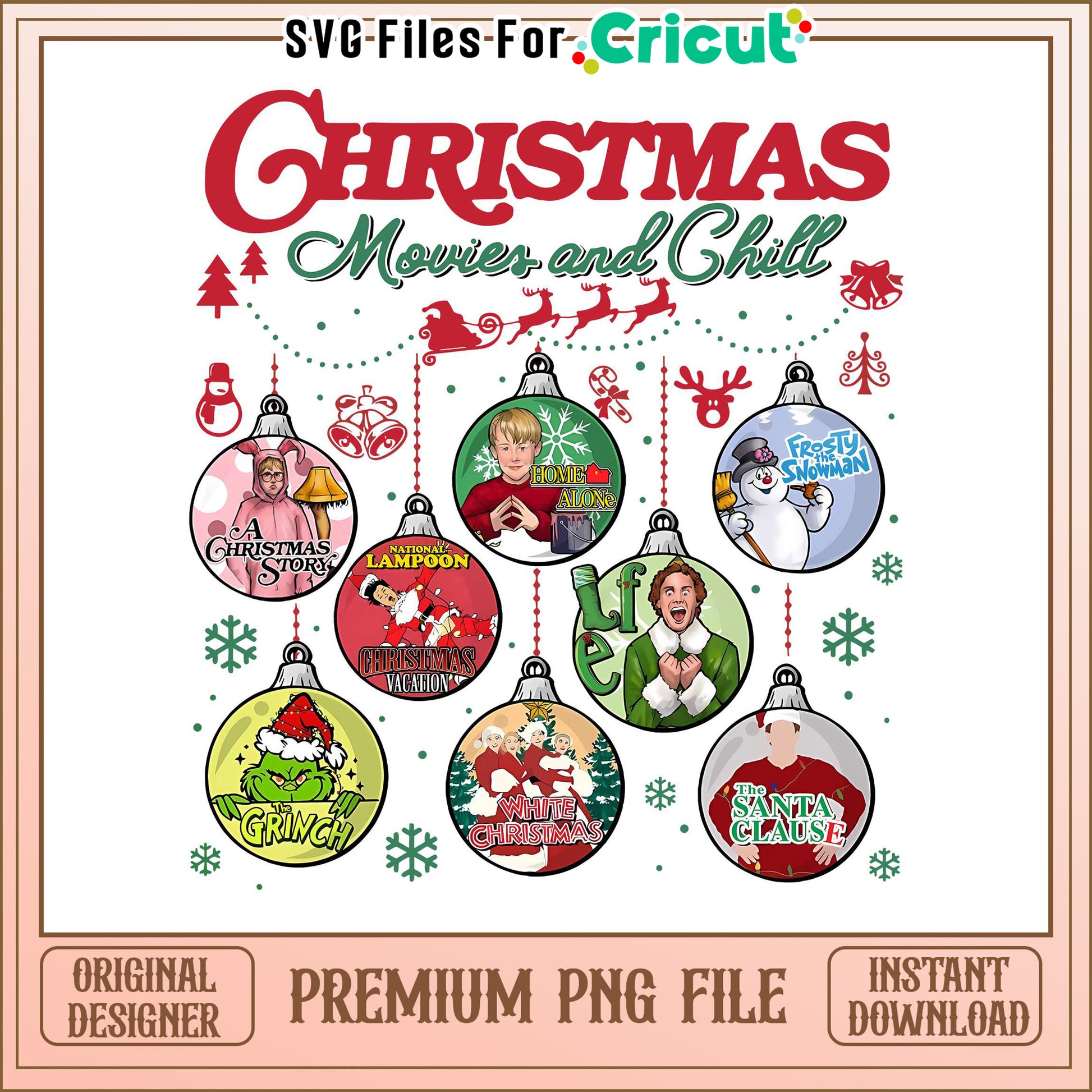 Christmas Movie and Chill PNG Design for Cricut, Perfect for Crafts