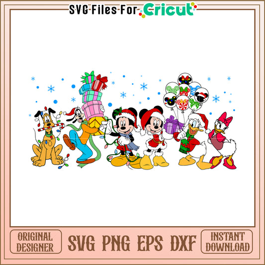 Christmas SVG Design with Mickey Mouse and Friends Celebrating Joyfully