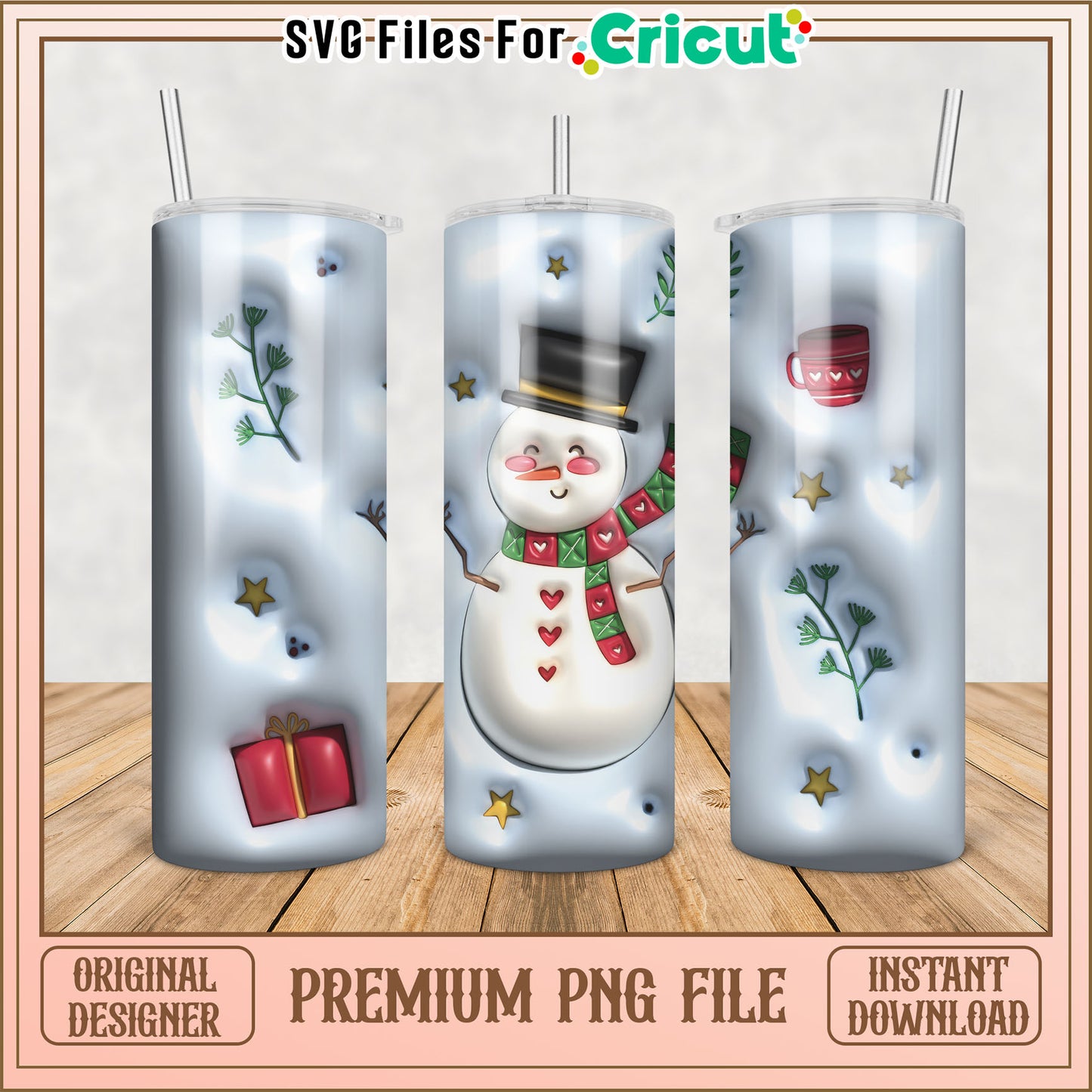 Christmas Snowman Tumbler PNG Design