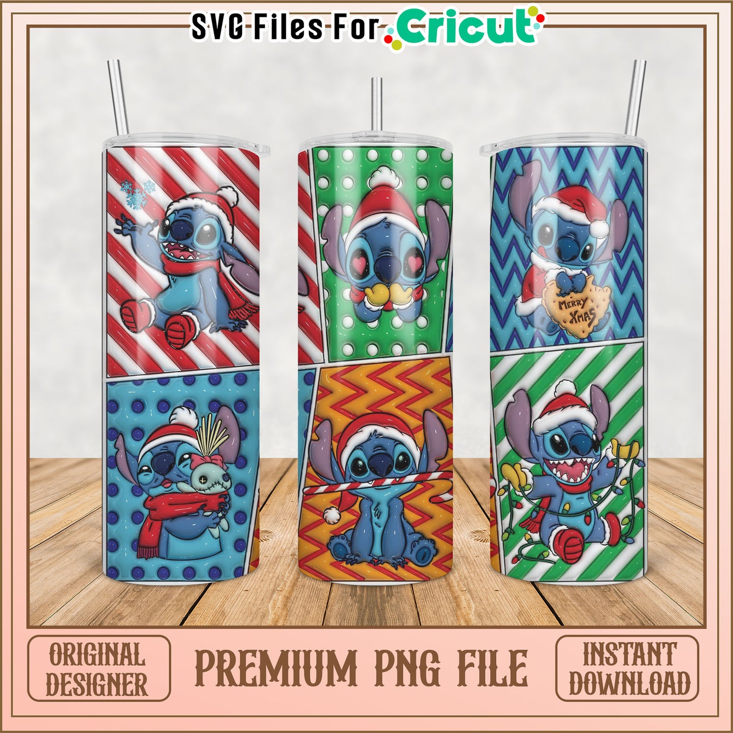 Christmas Stitch PNG Sublimation Tumbler