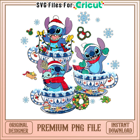 Christmas Stitch in Teacups PNG Design, perfect for crafting projects