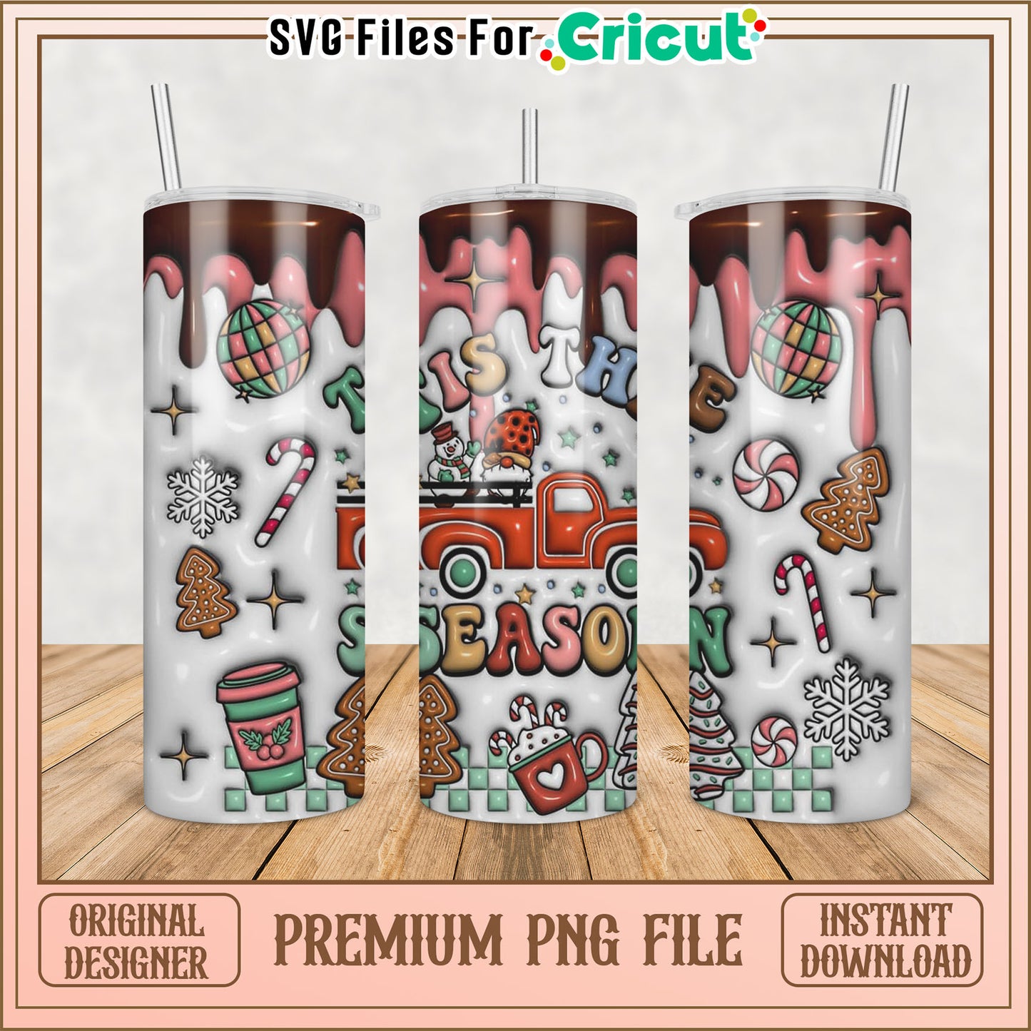 Christmas Themed Tumbler Design PNG for Cricut Instant Download