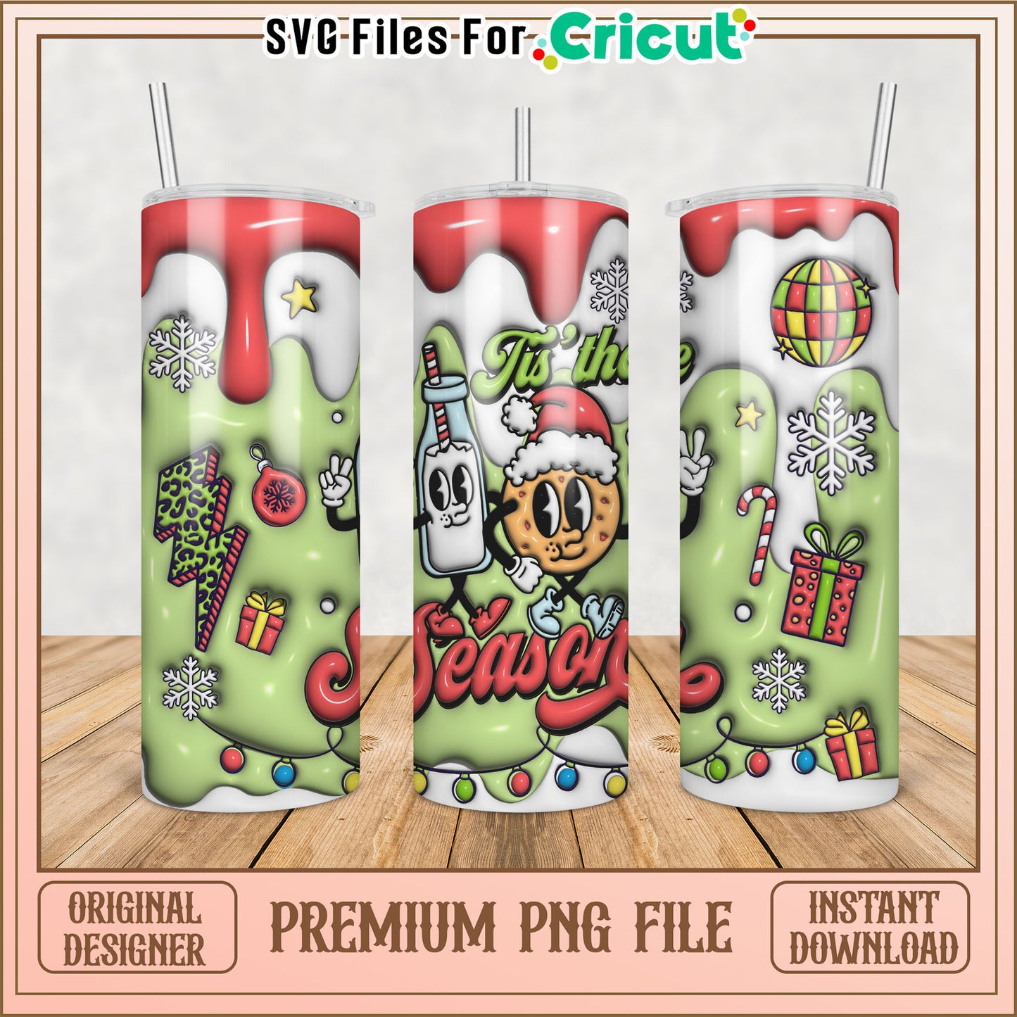 Christmas Themed Tumbler PNG Design for Cricut Projects Download