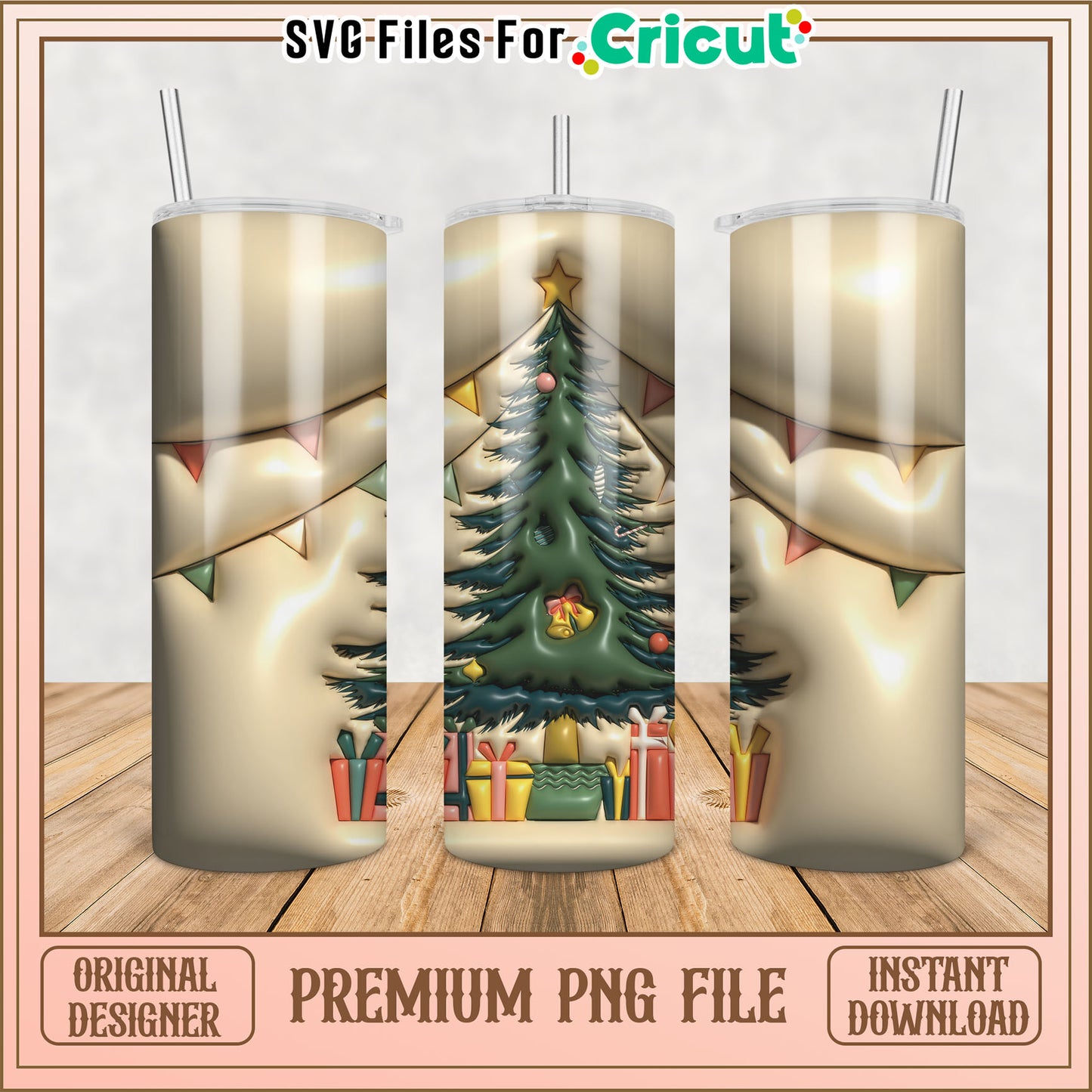 Christmas Tree Tumbler PNG Design for Cricut Instant Download