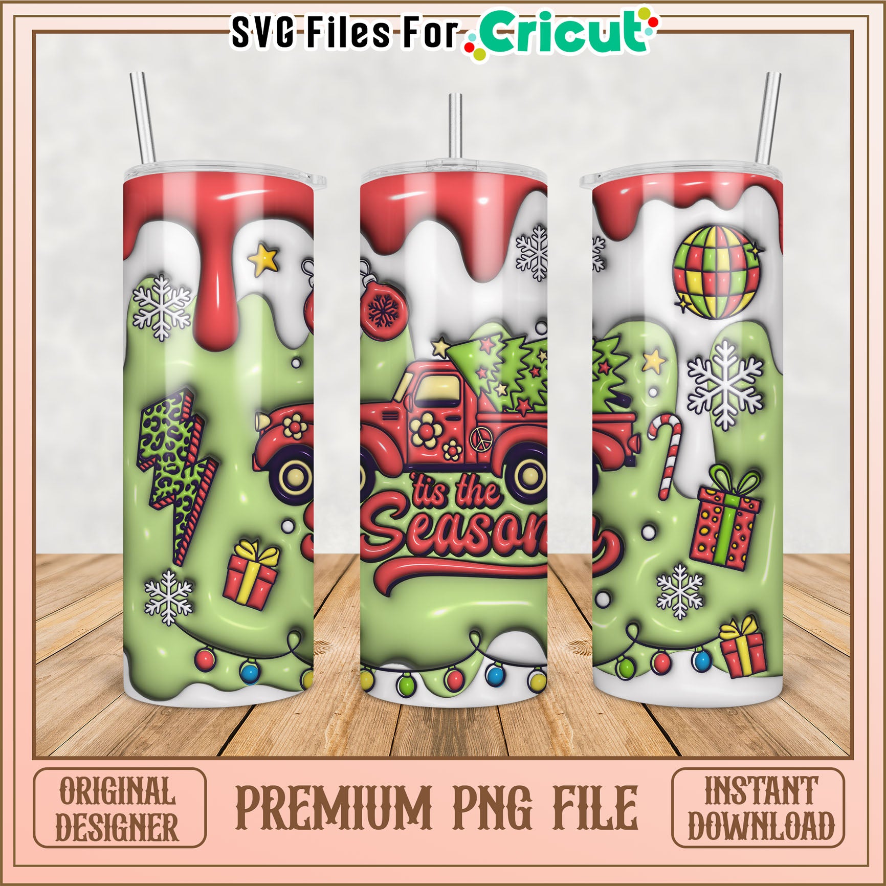 Christmas Tumbler Design PNG File for Cricut Crafting Projects