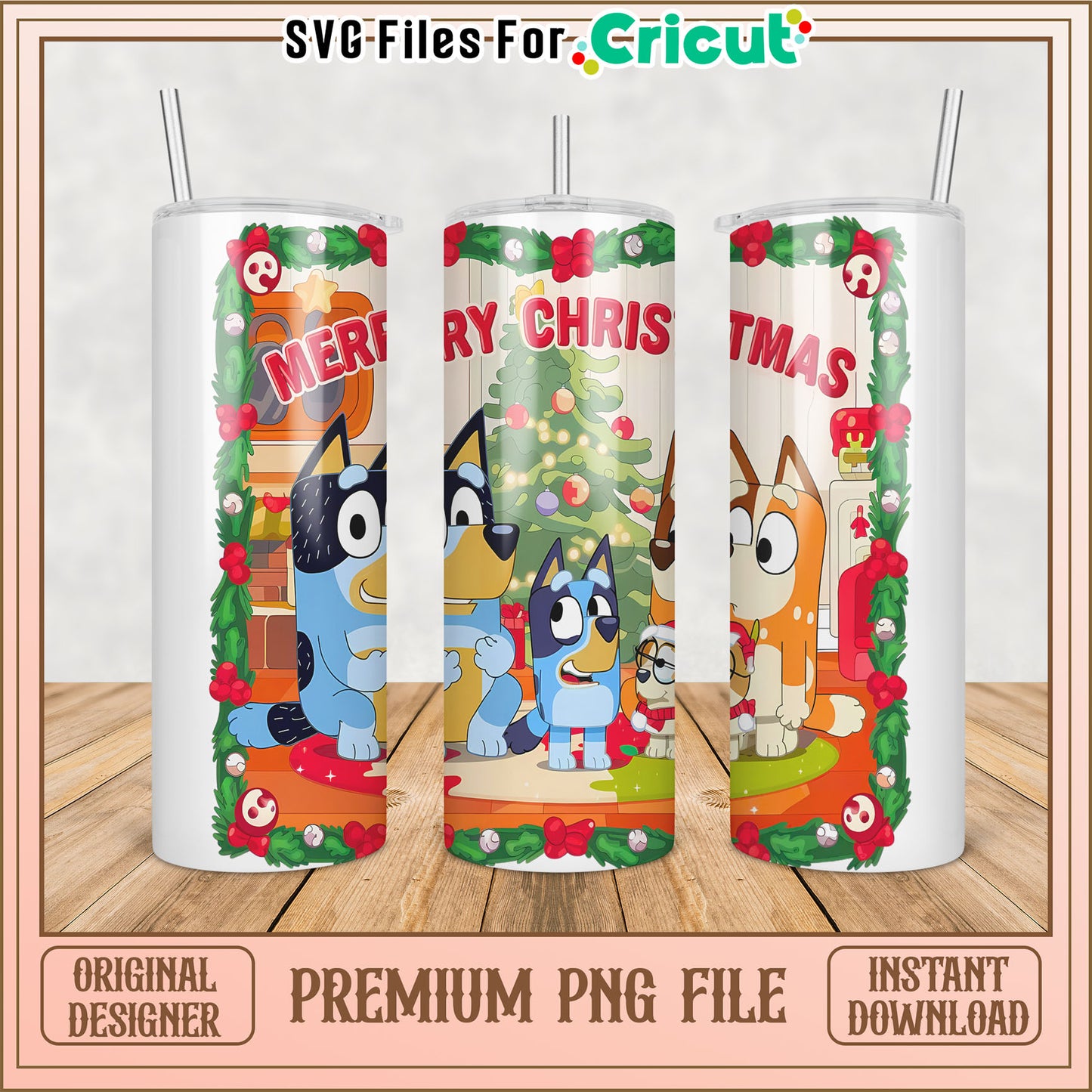 Christmas Tumbler Design PNG for Cricut Bluey Family Theme Download