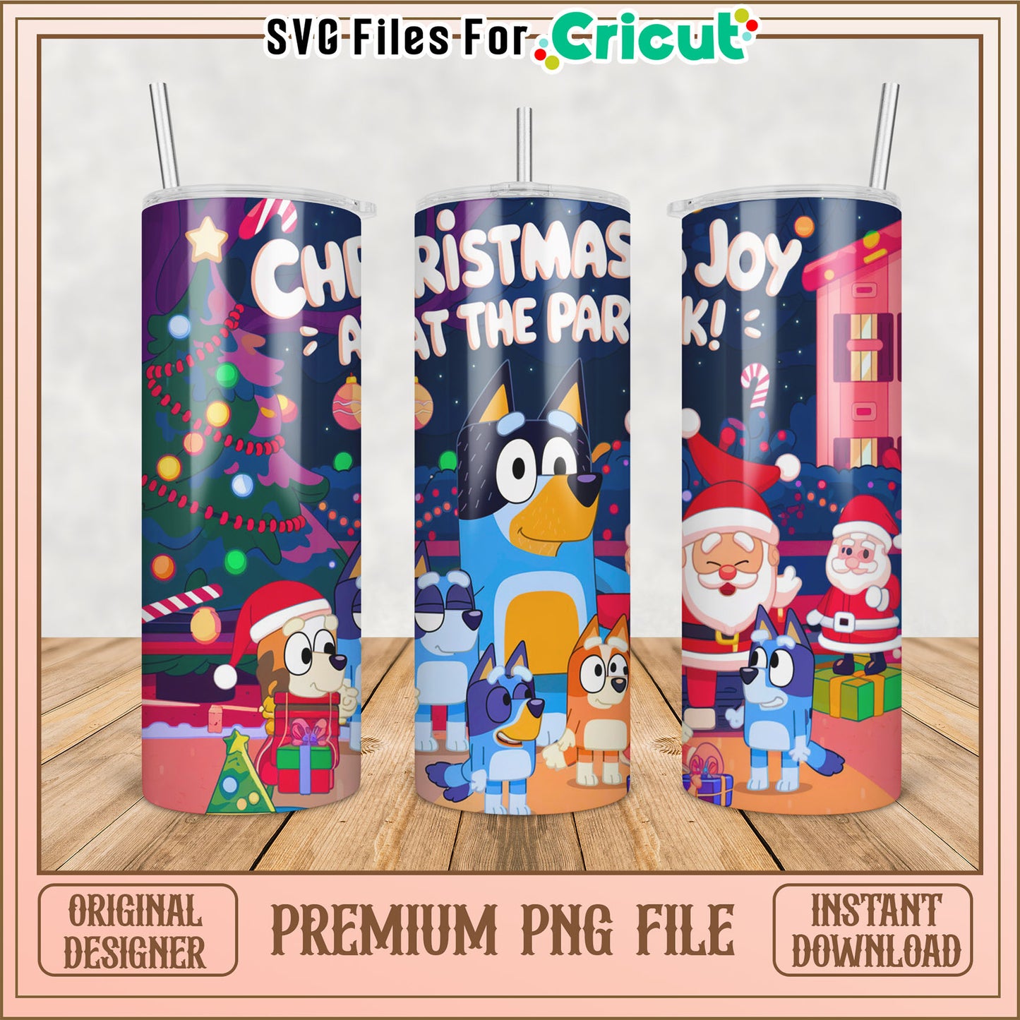 Christmas Tumbler Design at the Park with Bluey Instant Download PNG