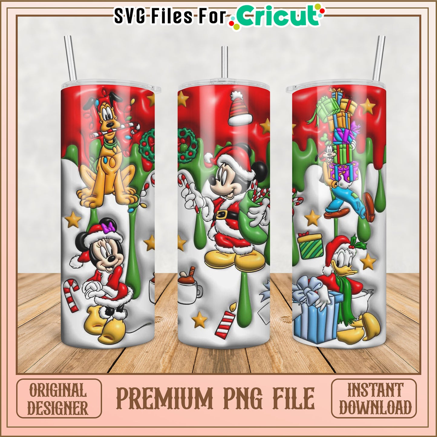 Christmas Tumbler Design with Mickey Minnie and Friends PNG File