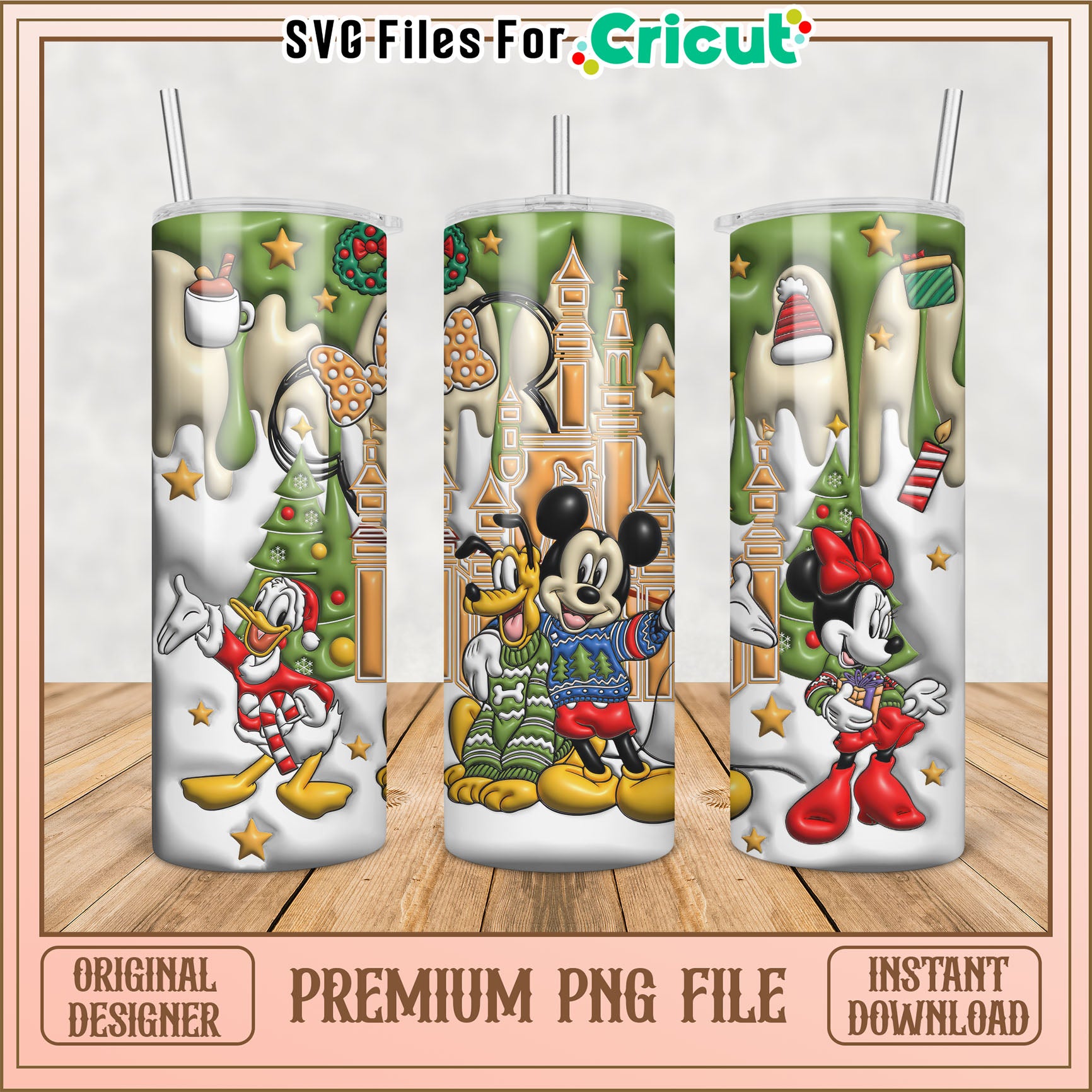 Christmas Tumbler Design with Mickey and Friends in PNG Format