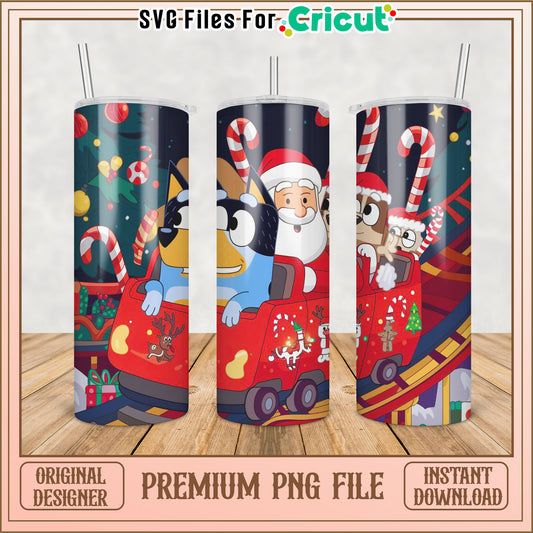 Christmas Tumbler PNG Design Bluey & Santa