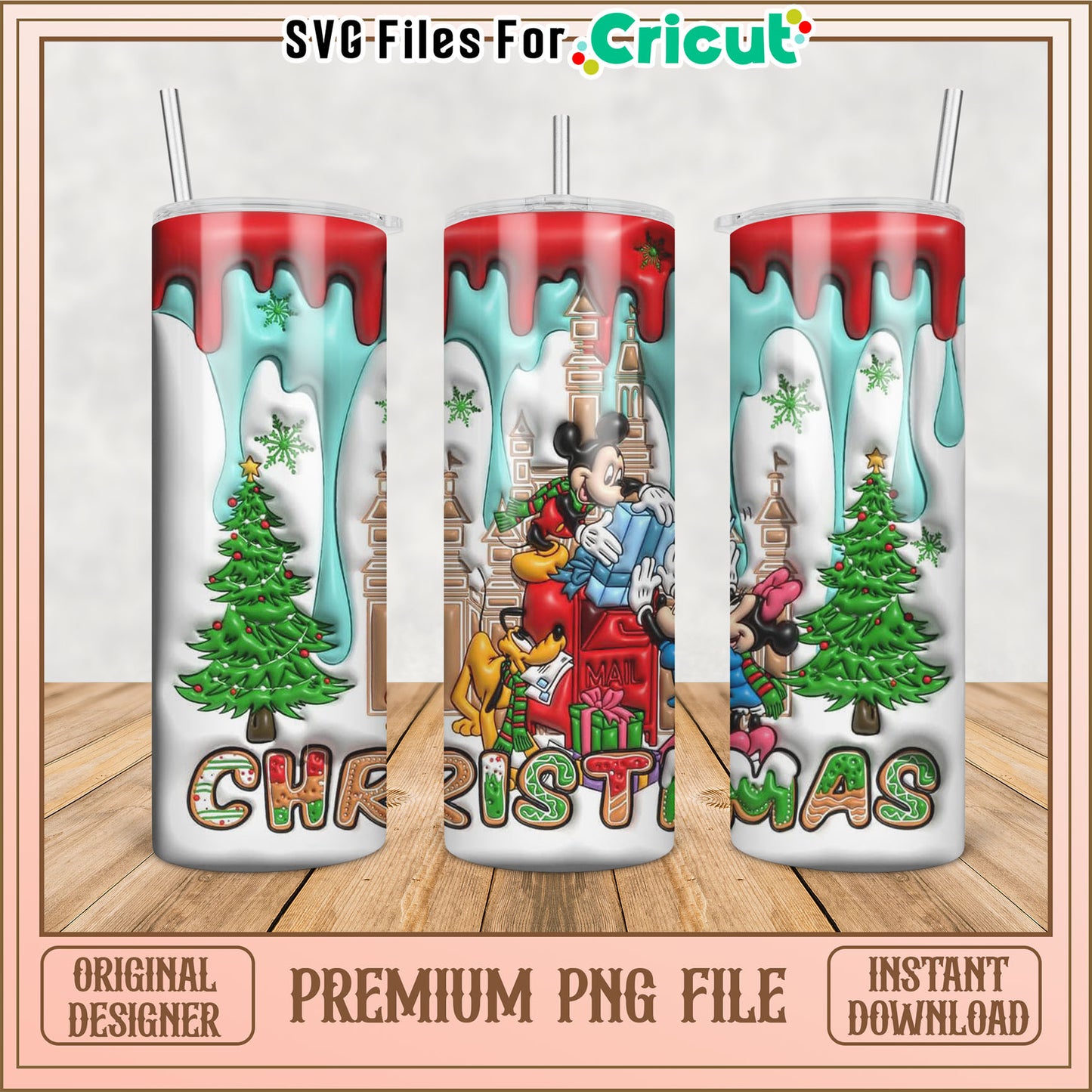 Christmas Tumbler PNG Design Featuring Mickey Mouse and Friends