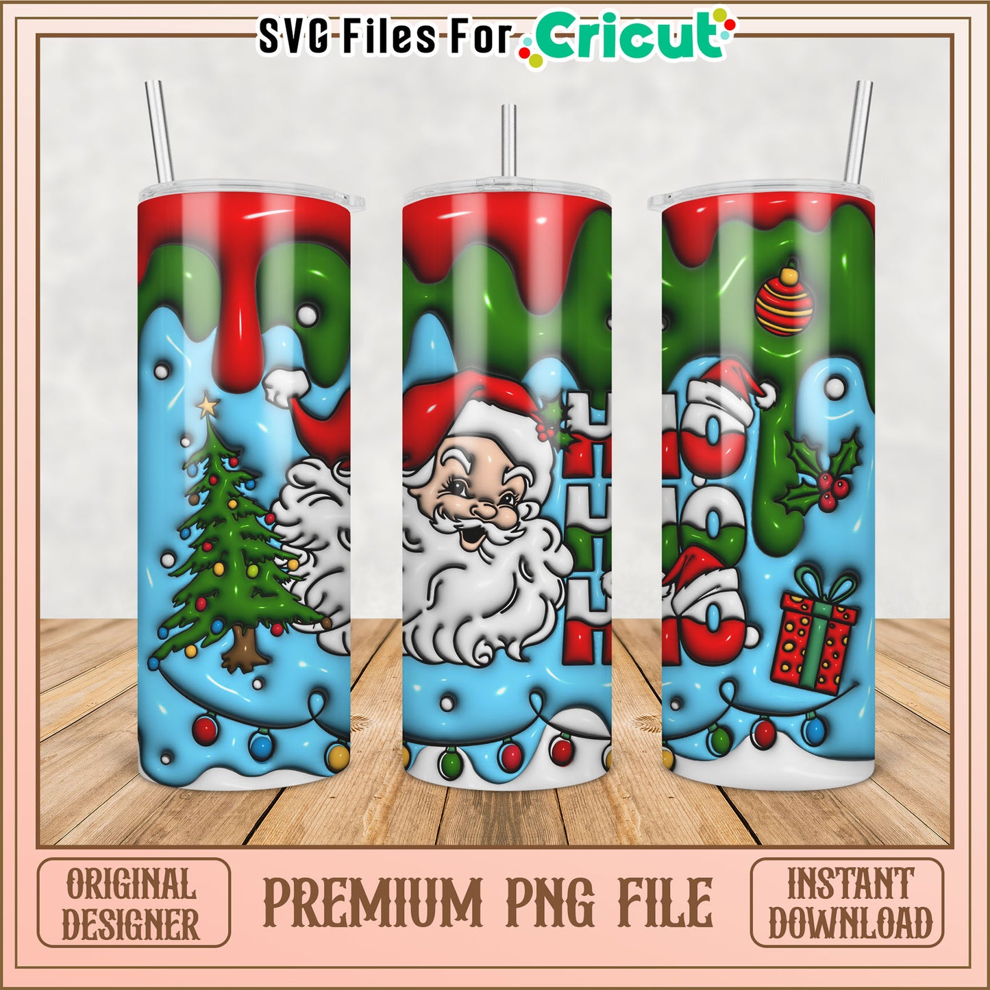 Christmas Tumbler PNG Design Santa Tree Holiday Art for Cricut