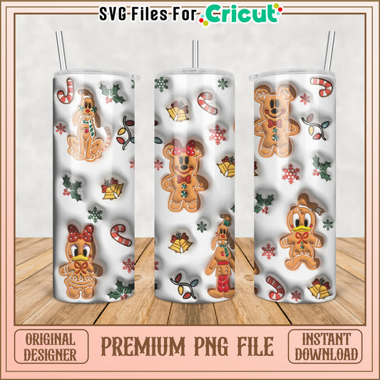 Christmas Tumbler PNG Design with Gingerbread and Holiday Themes