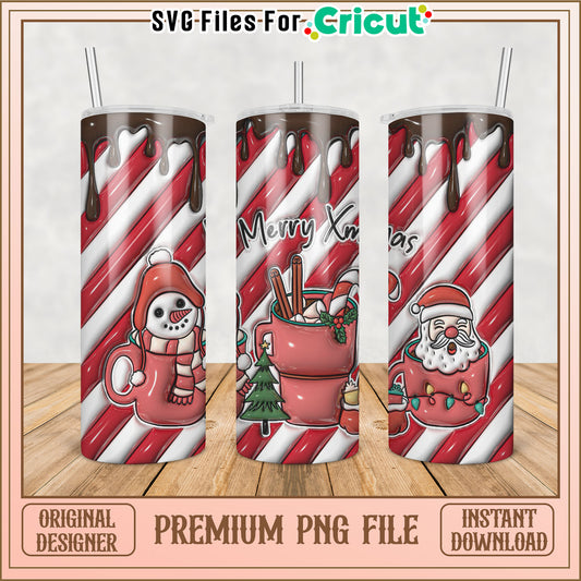 Christmas Tumbler PNG Design with Snowman and Santa Themes