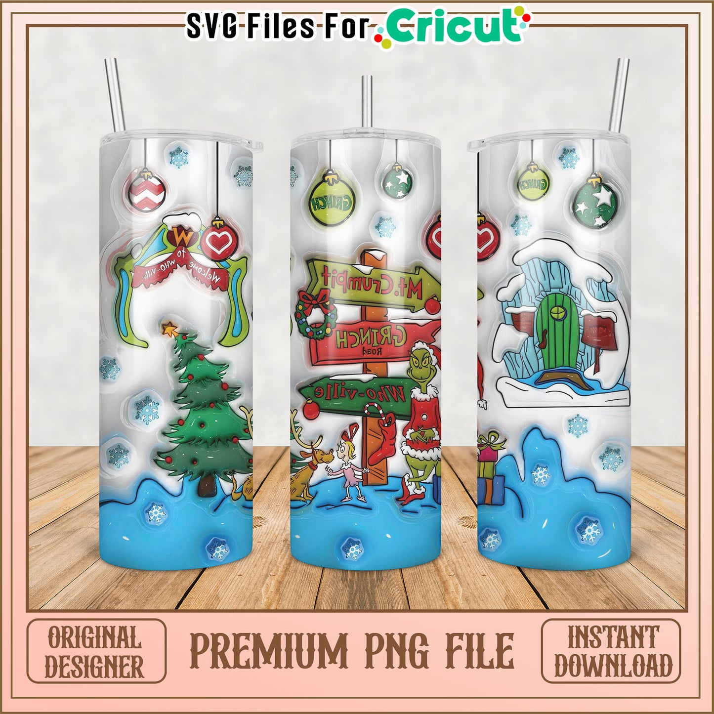 Christmas Tumbler PNG File for Cricut Grinch Holiday Design