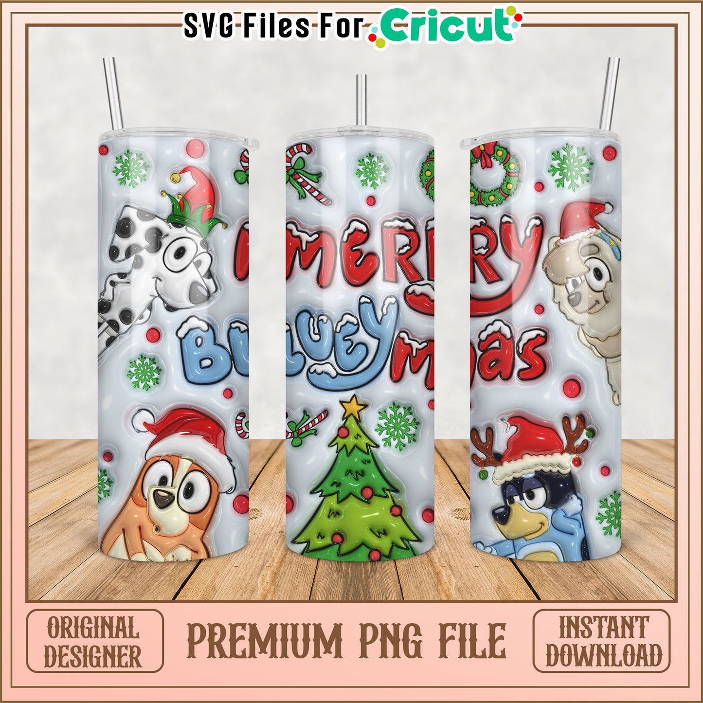 Christmas Tumbler PNG File with Cute Animal Designs for Cricut