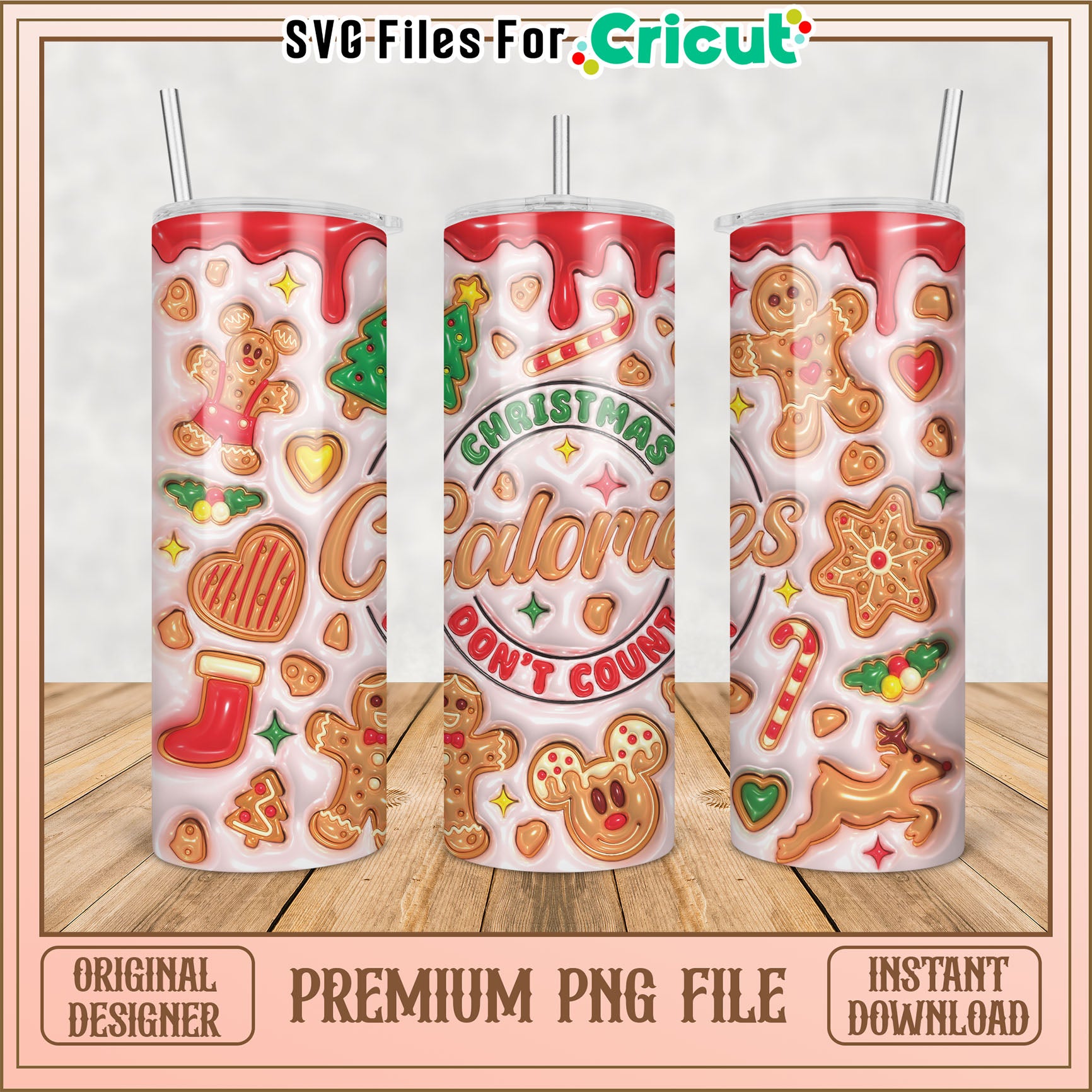 Christmas Tumbler PNG Gingerbread Design