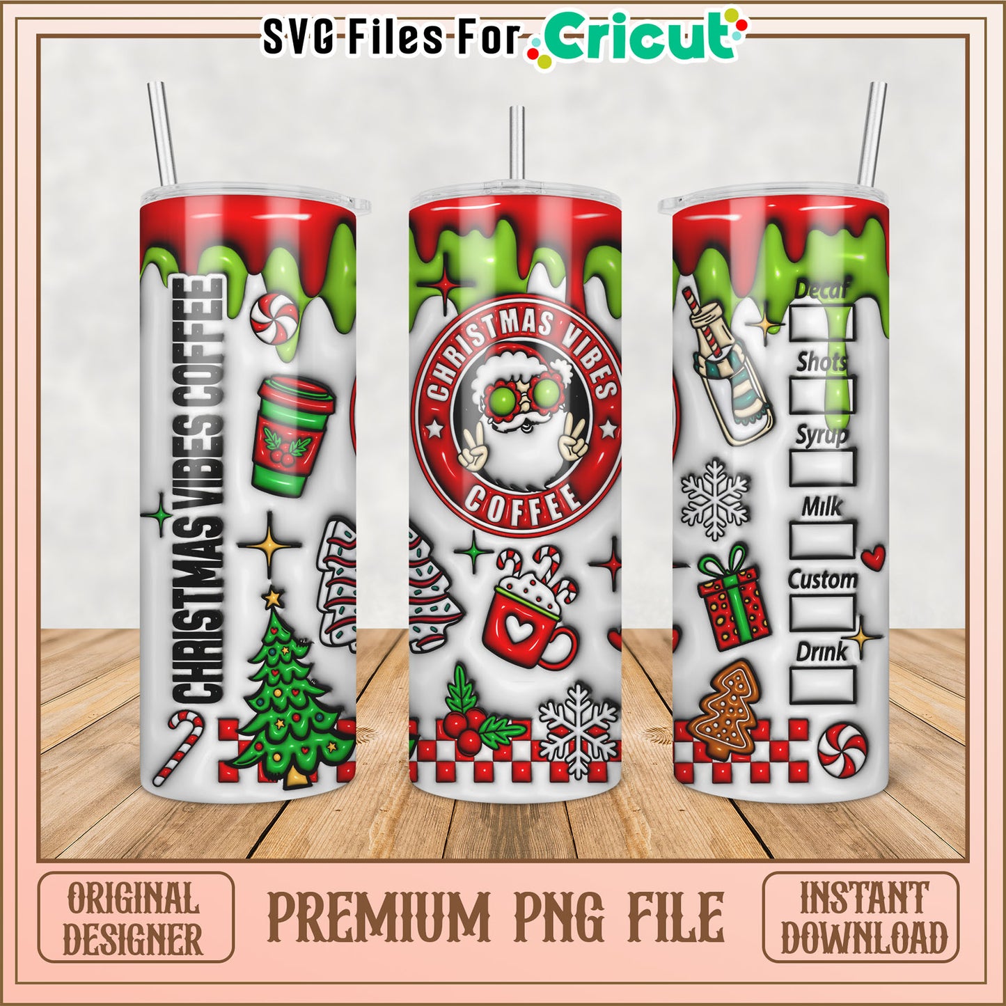 Christmas Vibes Coffee PNG Tumbler Design