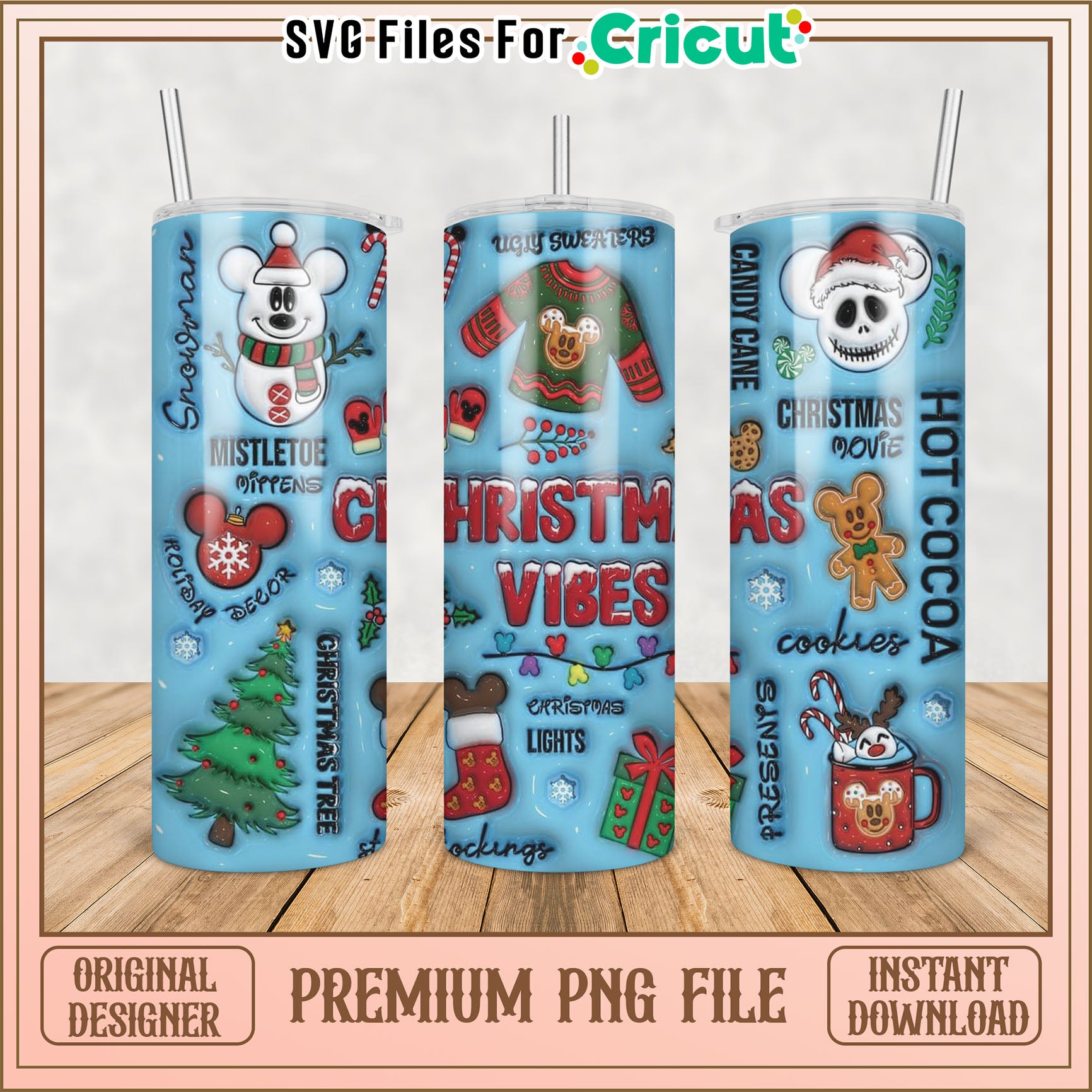 Christmas Vibes Tumbler PNG Design for Cricut Crafts Download