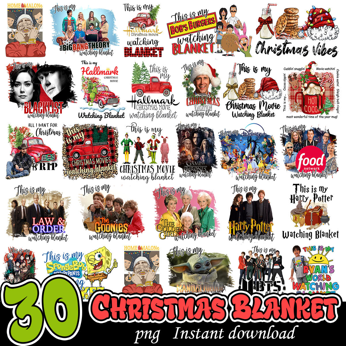 Christmas Blanket Bundle PNG, Christmas movies png bundle