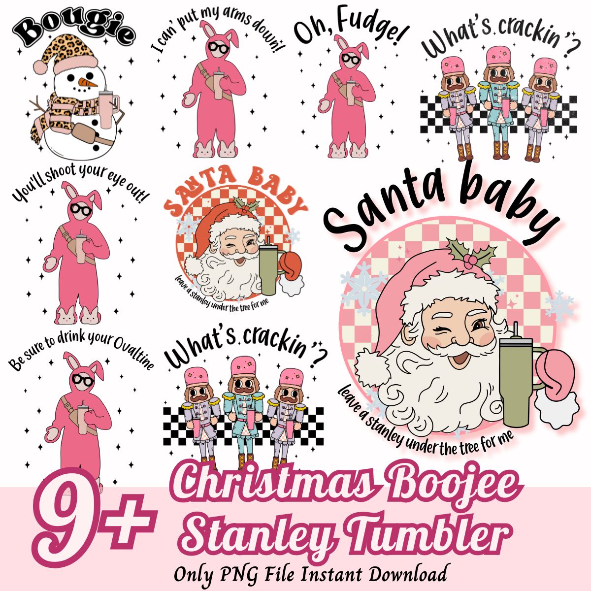 Christmas Boojee Stanley Tumbler Bundle, Christmas Santa PNG tumbler