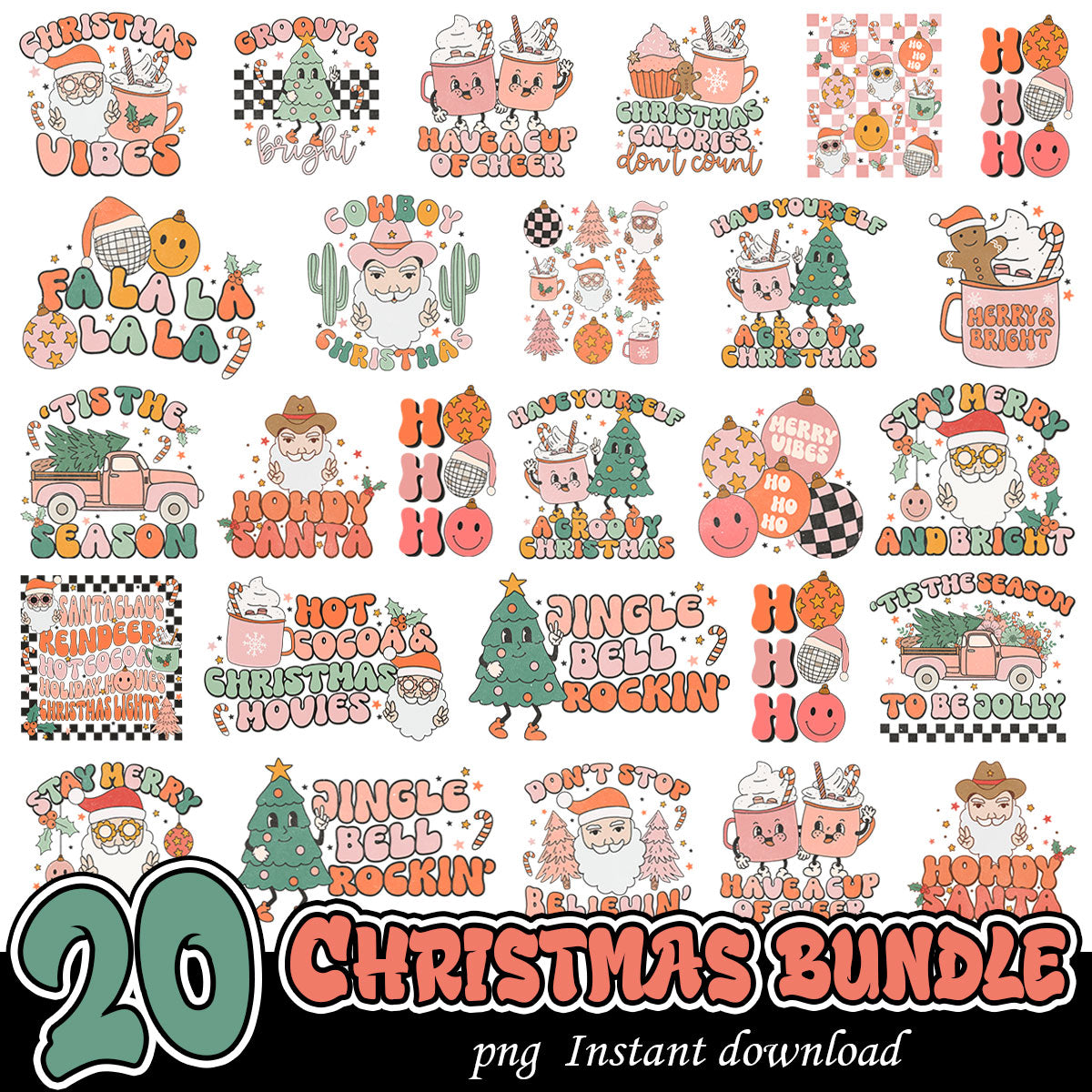 Retro Christmas Hohoho Bundle PNG, Christmas png bundle