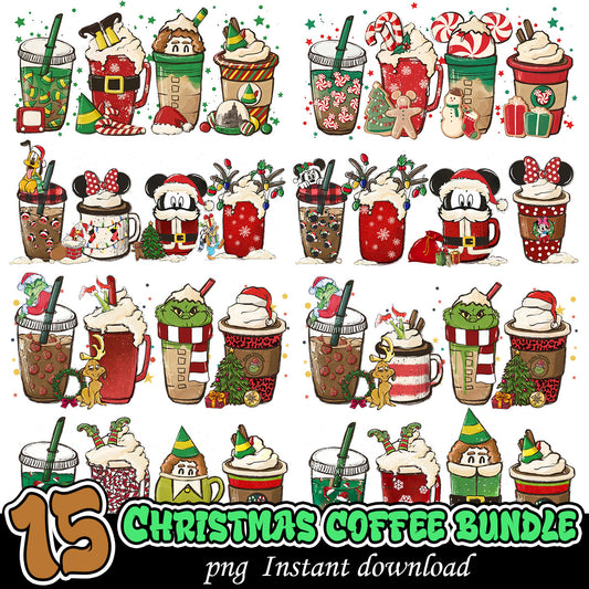 Christmas Disney Coffee Bundle PNG, Christmas coffee png bundle