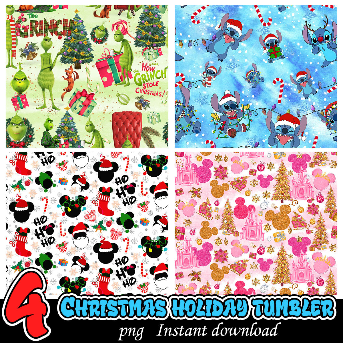 Christmas Holiday Bundle Tumbler PNG, Christmas cartoon tumbler bundle