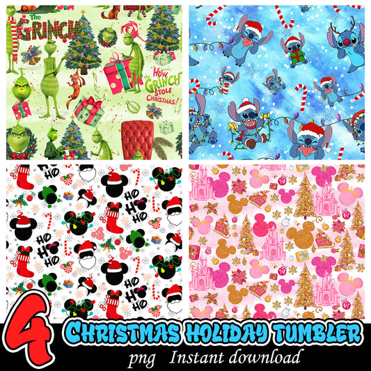 Christmas Holiday Bundle Tumbler PNG, Christmas cartoon tumbler bundle