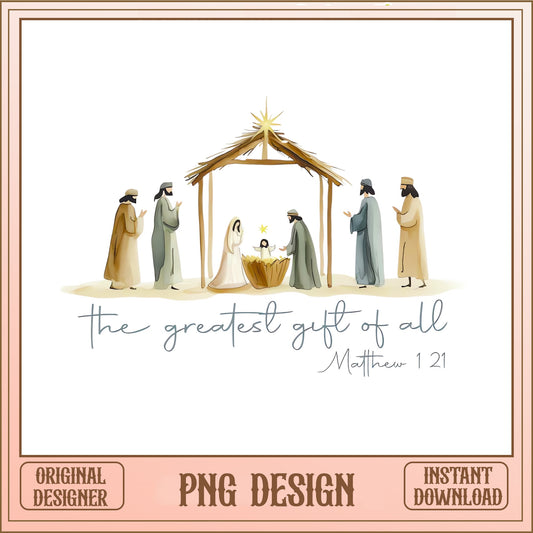 Christmas Nativity Scene PNG, Greatest Gift Bible Verse, Christian PNG