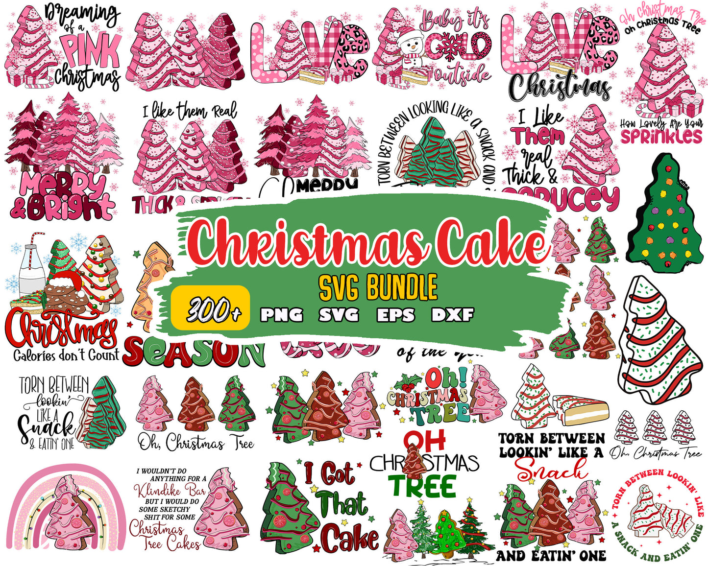 Oh christmas tree cake design bundle png, christmas tree cakes​ png