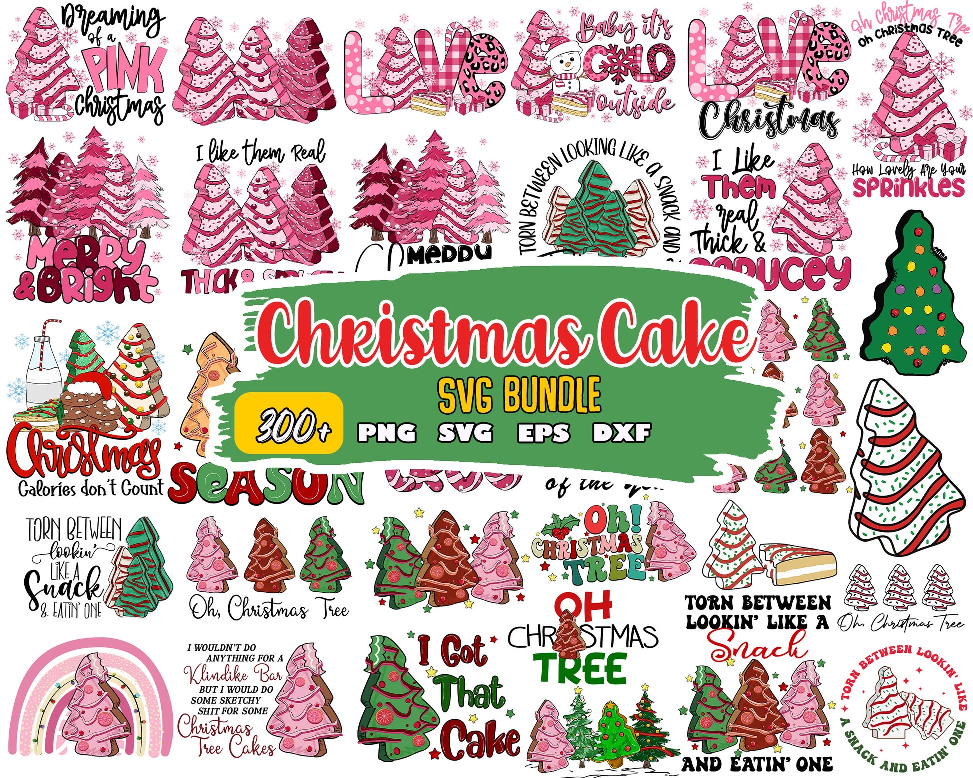 Oh christmas tree cake design bundle png, christmas tree cakes​ png