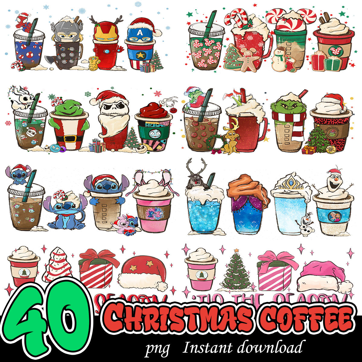 Retro Christmas coffee png bundle, Christmas bundle, Retro Christmas png