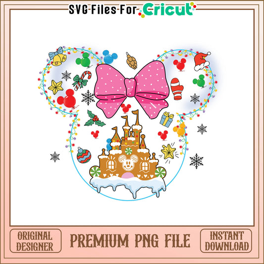 Christmas minnie head pink bow png, christmas time png, Minnie mouse png