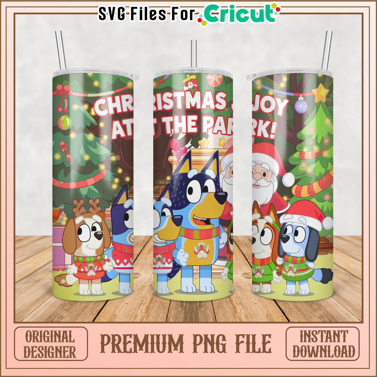 Christmas at the Park Tumbler Design PNG for Cricut Crafting