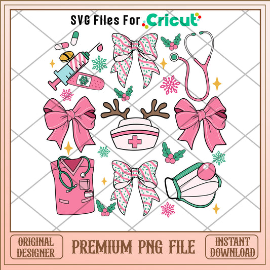 Christmas bow nurse png, christmas bow png, christmas png