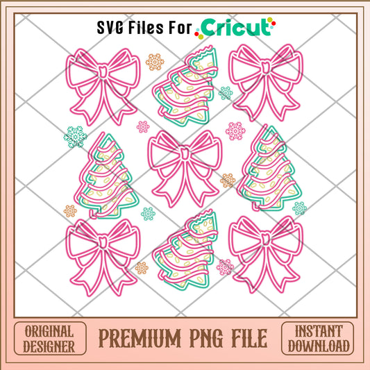 Christmas cake and pink bow png, christmas tree png, christmas png