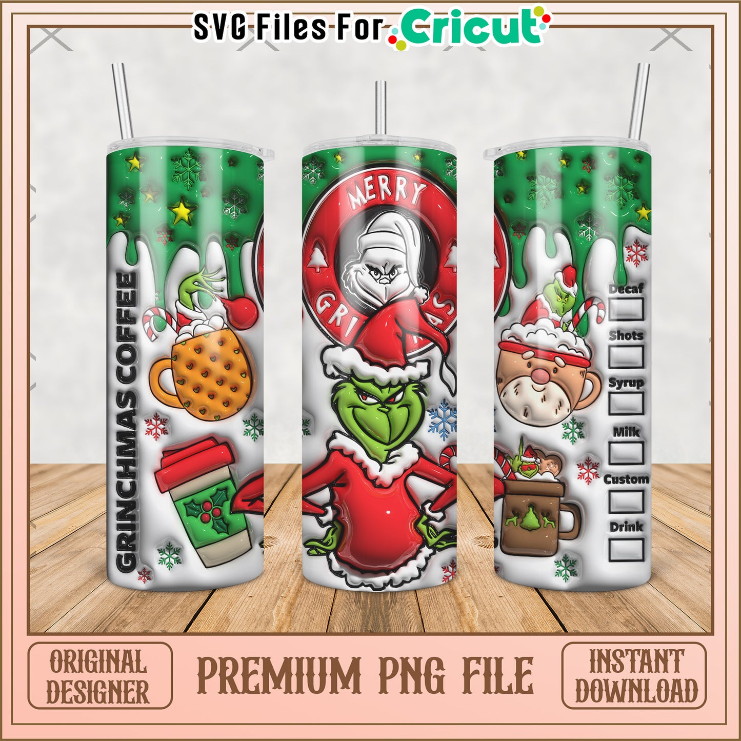 Christmas coffee tumbler png, grinch christmas​​ png, christmas trees​​ png