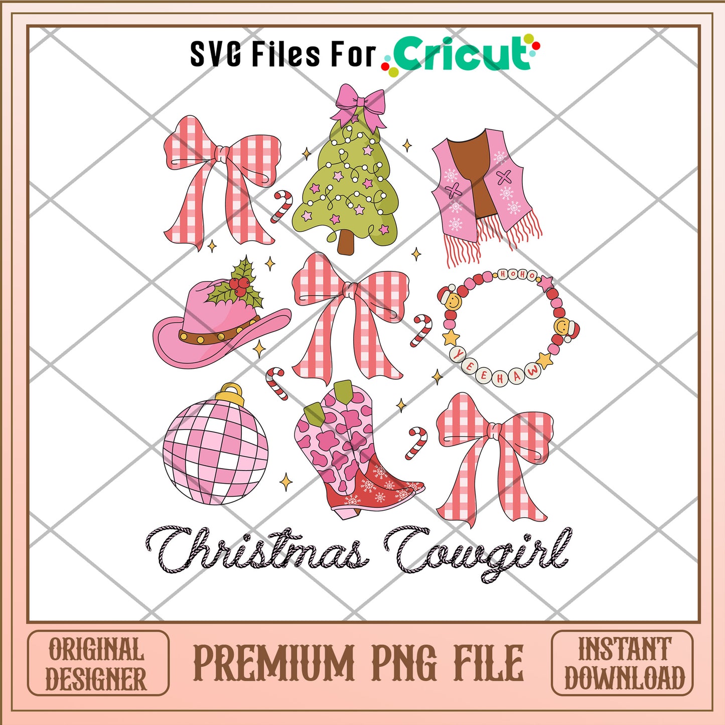 Christmas cowgirl png, pink cowgirl png, christmas pink png