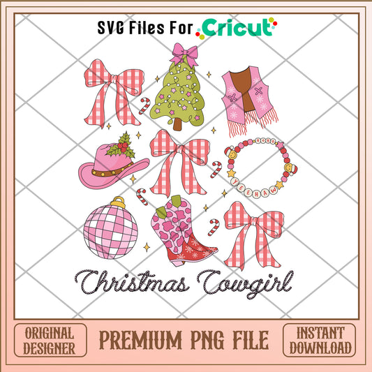 Christmas cowgirl png, pink cowgirl png, christmas pink png
