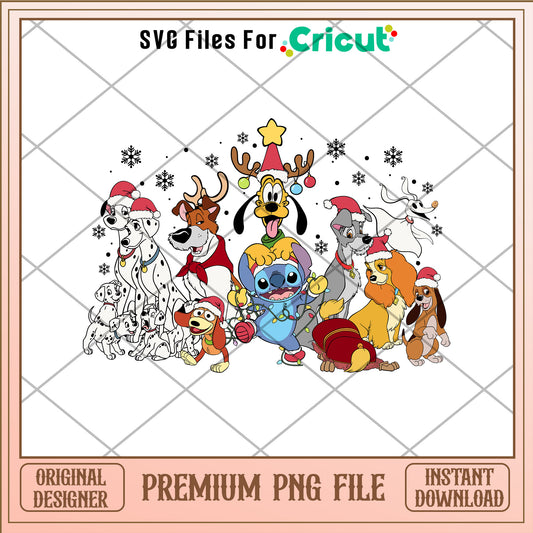 Christmas dog characters png, disney characters png, christmas png