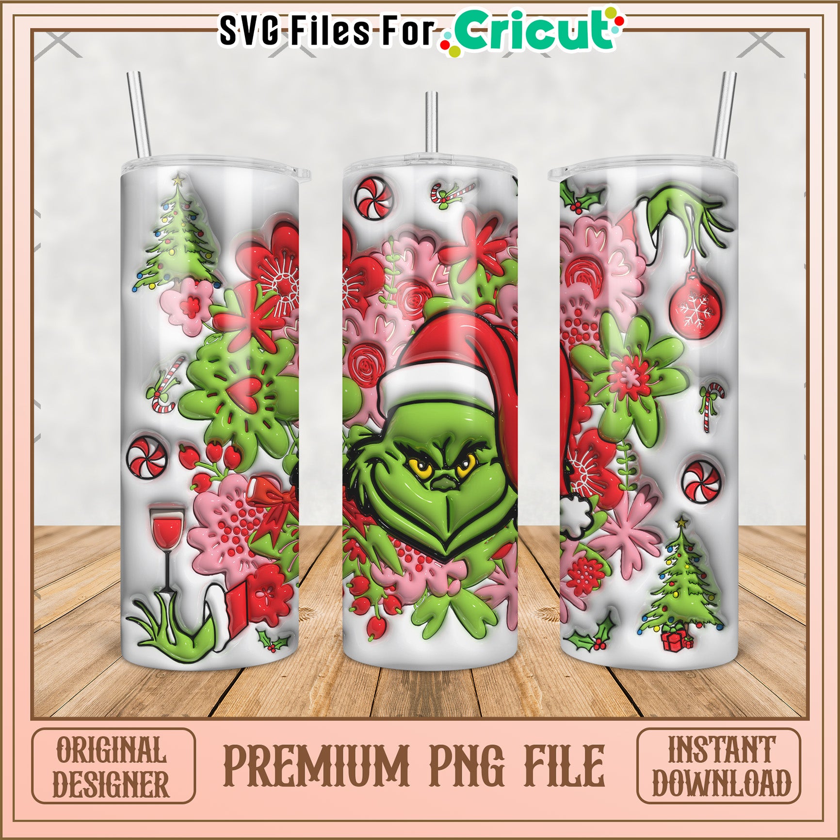 Christmas grinh illus tration tumbler png, grinch christmas​​ png, christmas tree​​ png