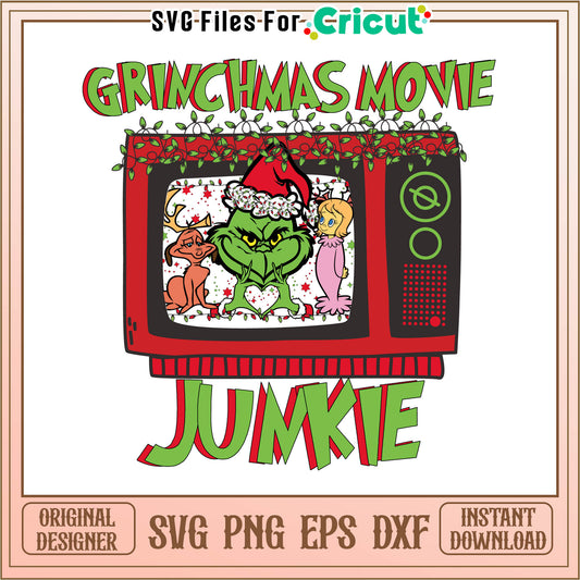 Christmas movie junkie svg, the grinch cartoon​​ svg, grinch cartoon​ svg