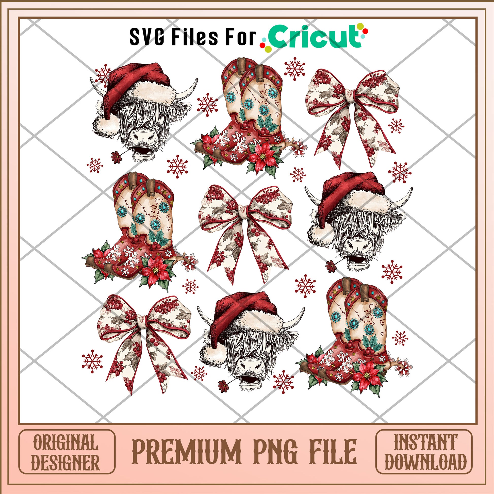 Christmas red vintage png, merry christmas png, cow santa hat png