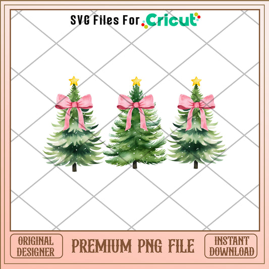 Christmas tree and pink bow png, vintage bow png, christmas png